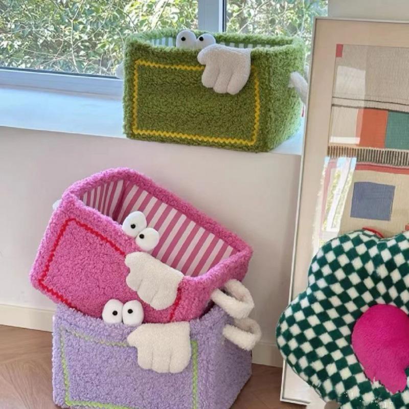 1pc Flannel Toys Storage Basket Foldable Cartoon Storage Basket Large Capacity Snacks Toys Sort Box Laundry Basket Toy Organizer