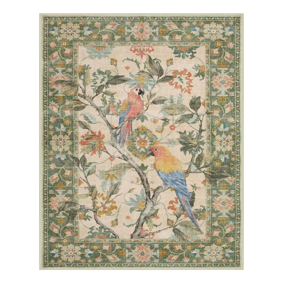 

Вінтажний Ботанічний Птахи Синій Килим Бохо Квітковий Натуральний Килим Декор Спальні Вітальні Jardina Праний Нековзний Настільний Килимок для Підлоги 40x60cm