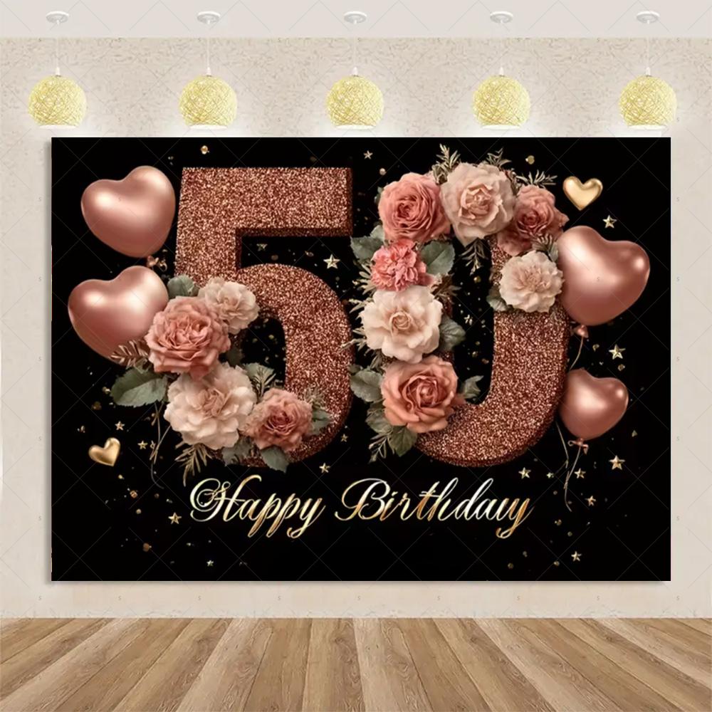 50th Birthday Party Decoration Backgound Surprise Colorful Glitter Balloon Cake Gift Banner Family Happy Photography Studio Prop