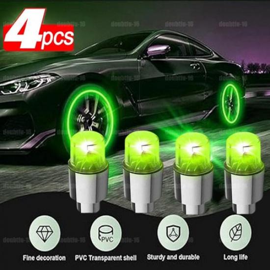 4Pcs Car Wheel Tire Tyre Air Valve Stem LED Light Caps Cover Green Accessories