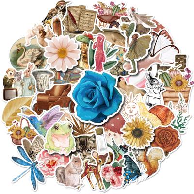 1 Torba Vintage Çıkartmalar 50 Adet Çok Desenli Kendinden Yapışkanlı Su Geçirmez Çizilmeye Dayanıklı Dekoratif Çıkarılabilir Yüksek Yapışkanlıklı Çıkartmalar Öğrenciler İçin