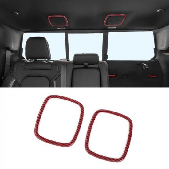 2PCS Red Carbon Fiber Rear Roof Speaker Trim Rings for RAM TRX + Accessories