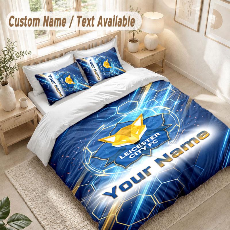 Custom Name Bedding Set 3 PiecesLeicester City Print Duvet Cover + 2 Pillowcases Soft Bed Decor