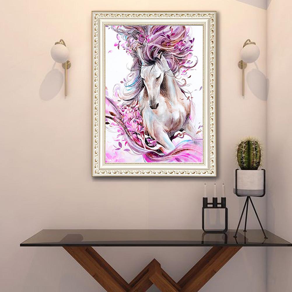 DIY 5D Full Drill Living Room White Horse Tread Wave Cross Stitch Rhinestone Painting
