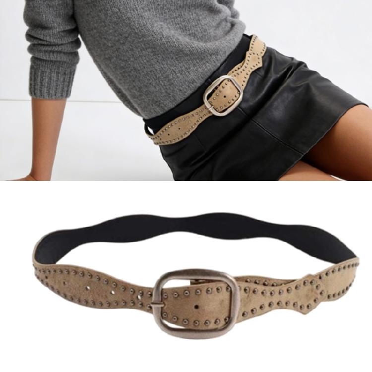 Fashion Waist Belt with Double Stud Row Design Adjustable Pin Buckles Belt for Women Teen Girl Enthusiasts Accessories