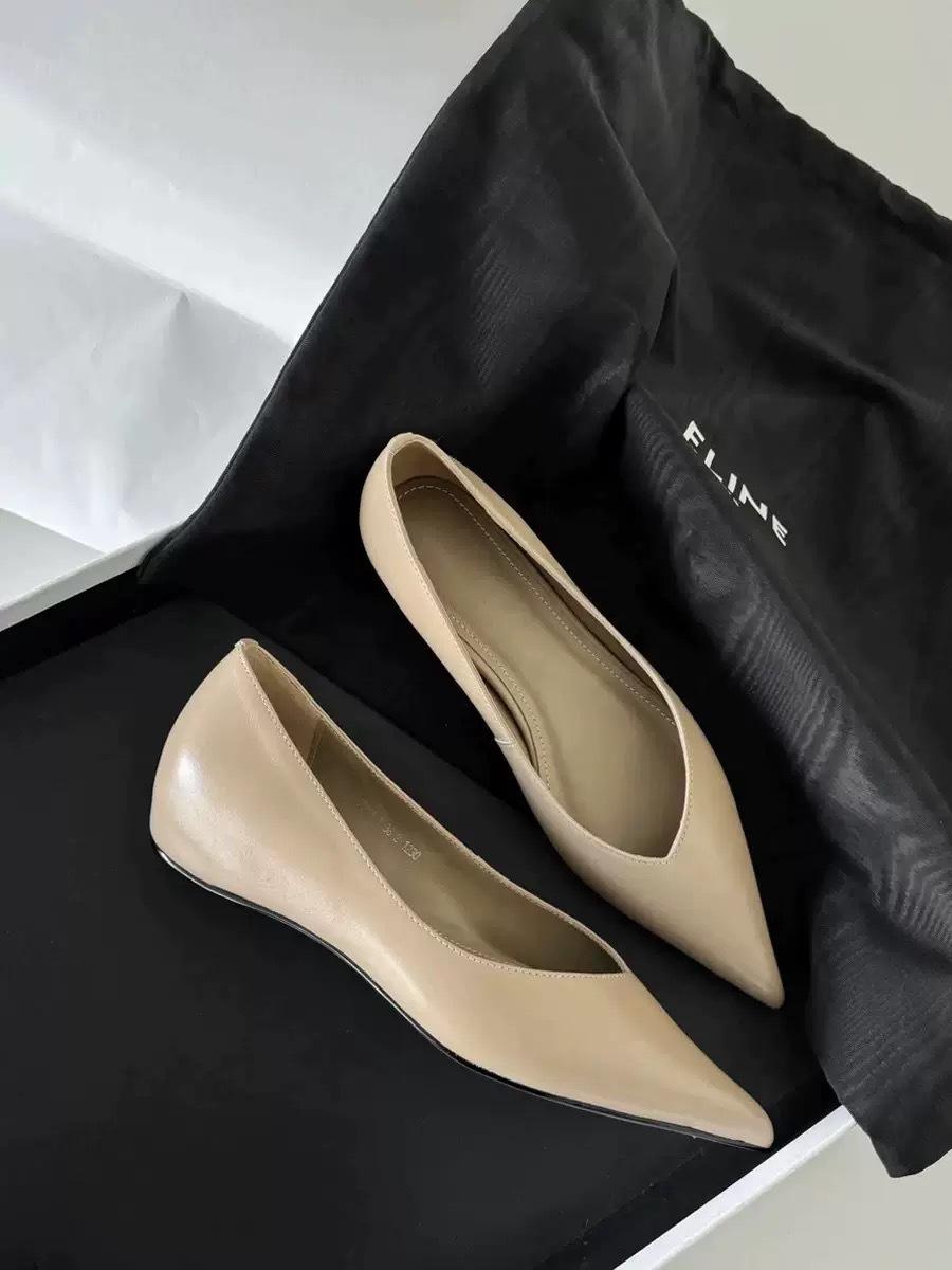 

Sheepskin version~ simple retro style outer wear commuter shoes women s leather pointed head low heel temperament one pedal professional single shoes 40