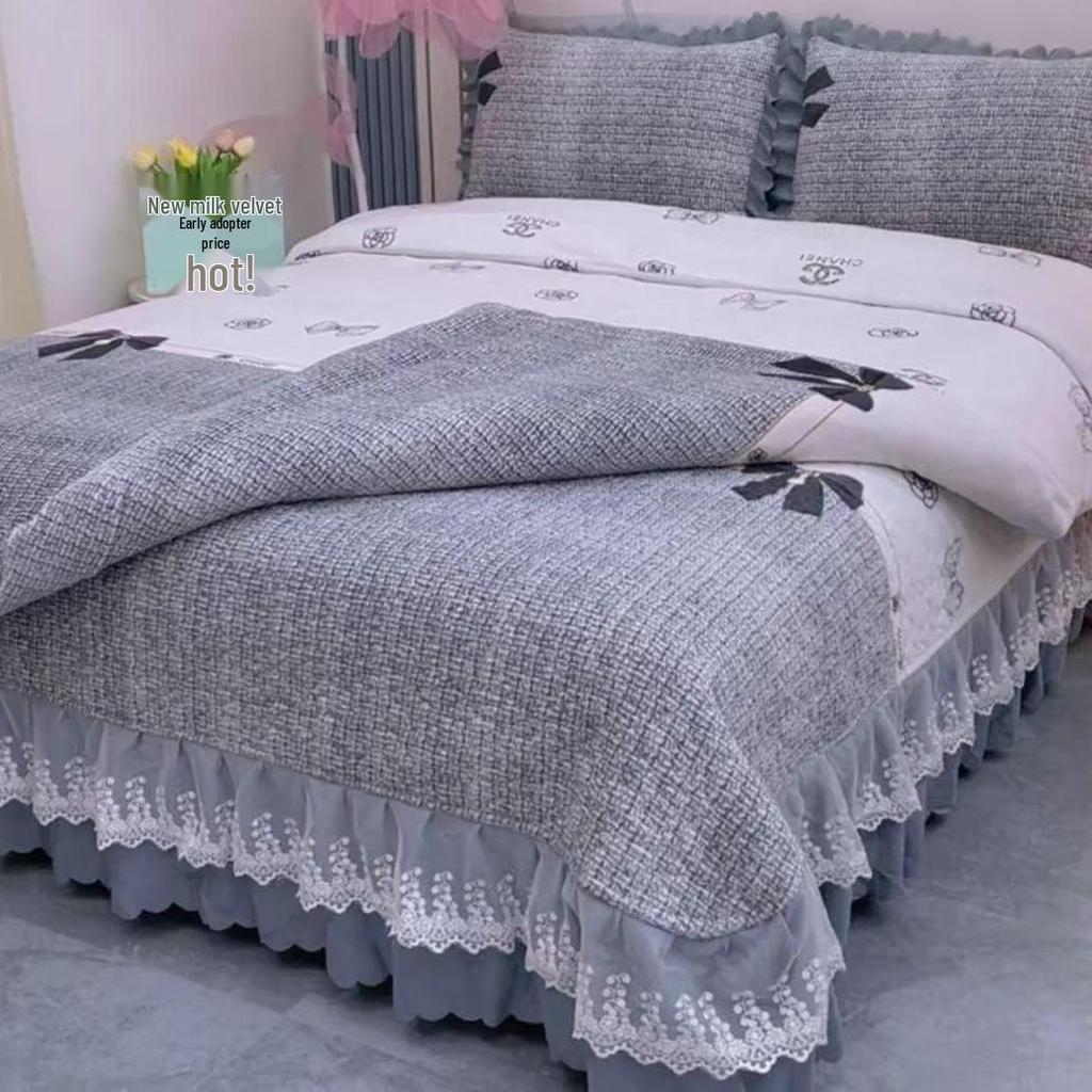 Plüsch Flanell Samt 4-teiliges Quilt-Set mit extra dickem Milchsamt und Korallenfleece