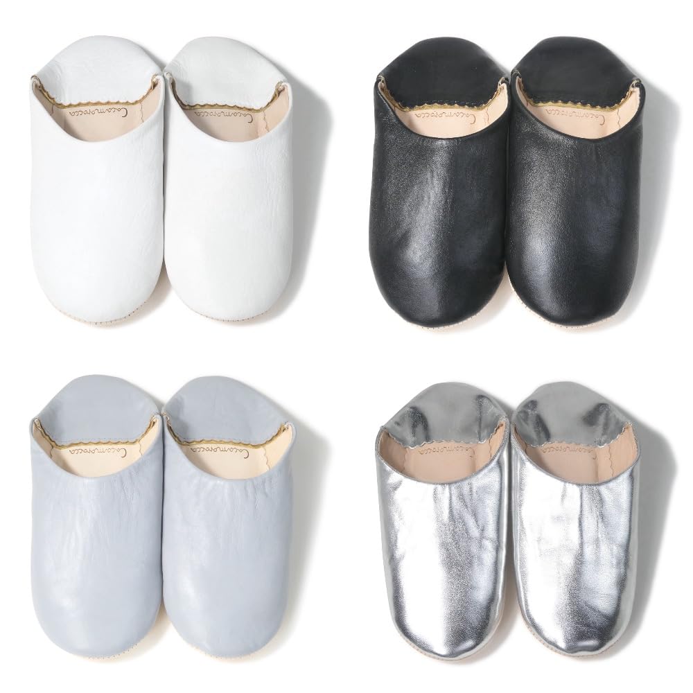 Plain Odorless Leather Babouche Moroccan Room Day Gift [cocomorocco] Slippers, Shoes, Cocomorocco, Mother's (White, 22.0 Cm)