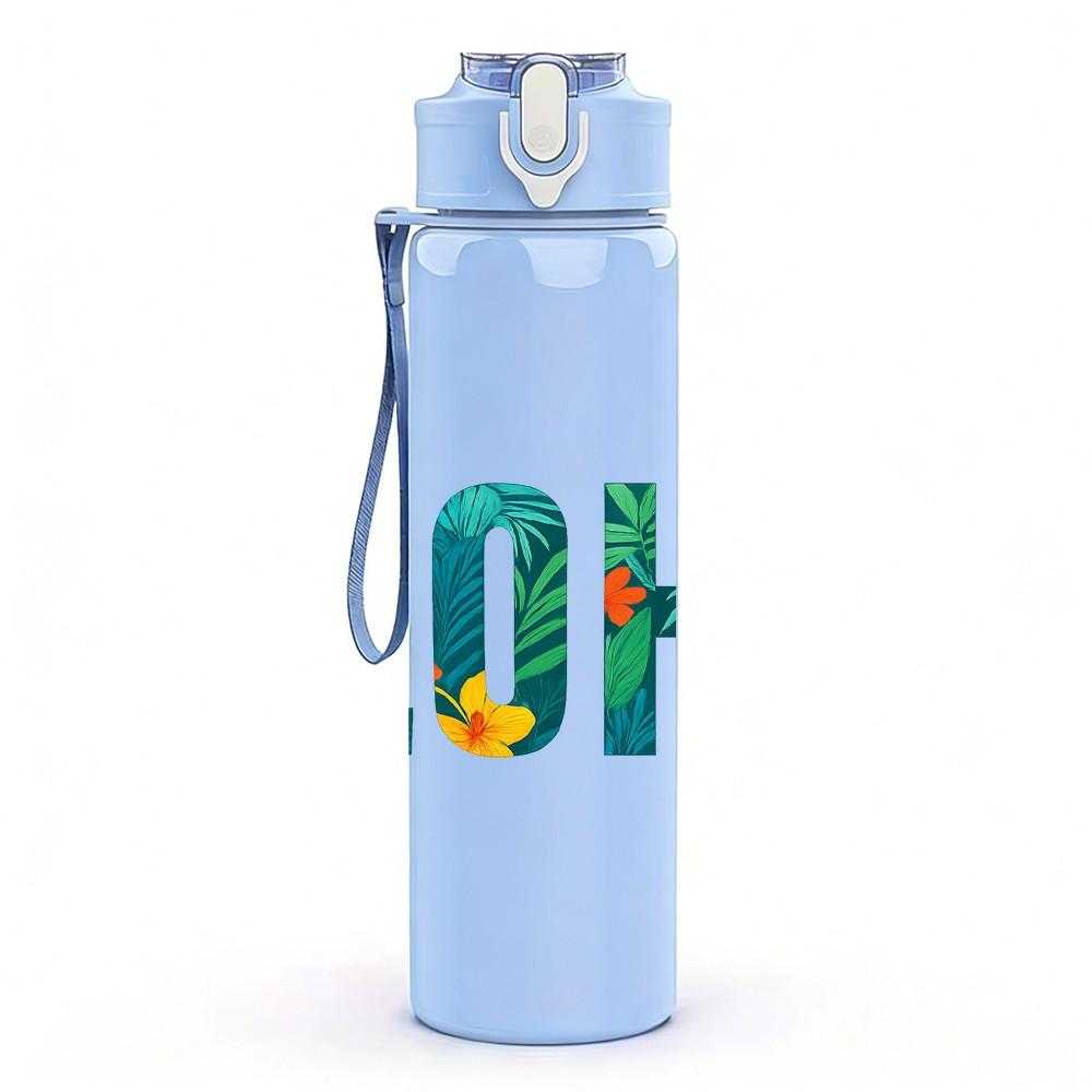 1PC Colorful ALOHA Letter Art 750ml Color Plastic Sports Water Bottle Leakproof Flip Straw Lid Suitable for Sports Office Home Use