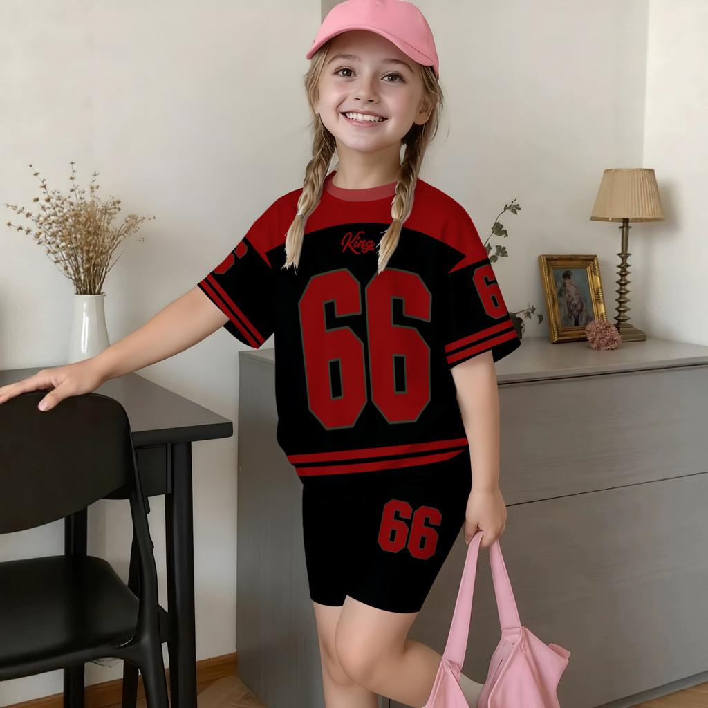 Kids Boys Girls Sportswear Set Short Sleeve Crew Neck T-Shirt and Shorts Outfit with Number Print Casual Summer Clothing for Children