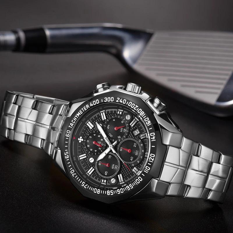WWOOR Wò Ài 8868 Men's Trendy Luminous Steel Band Waterproof Quartz Sports Watch