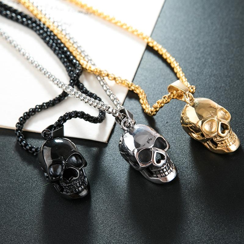 Pendentif Collier Tête de Mort en Acier Inoxydable Punk Rapper Homme Collier Tête de Mort Gothique Personnalisé Cadeau en Acier Inoxydable