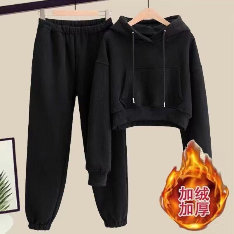 Jesienny i zimowy casualowy garnitur modowy damski polarowy pogrubiony bluza z kapturem spodnie dresowe odzież sportowa zimowy dwuczęściowy zestaw