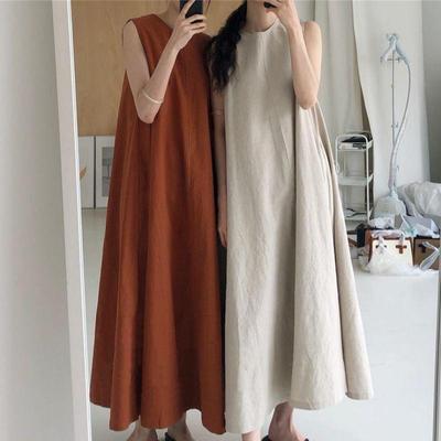 Cross-Border 2024 Summer Korean Chic Loose Sleeveless Long Swing Dress for Women