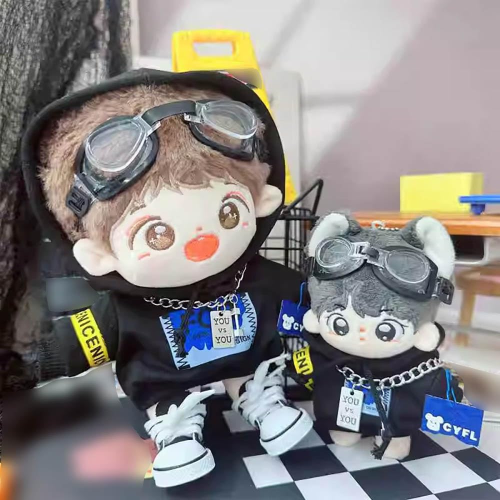 niannyyhouse 10cm-15cm 20cm Plush Toy with Clothes, Hoodie, Glasses, and Accessories, Cotton Doll Clothes, Dress-Up (10cm-15cm)