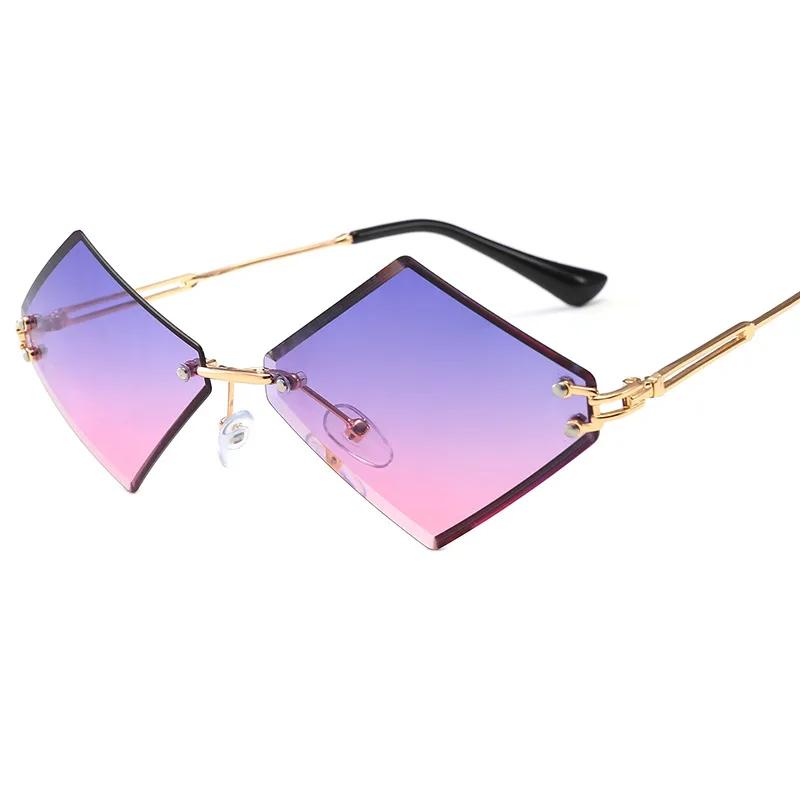 

Rimless Irregular Rhombus Sunglasses Women For Men Vintage Sun Glasses Luxury Brand Designer Punk Popular Hip Hop Pink Shade