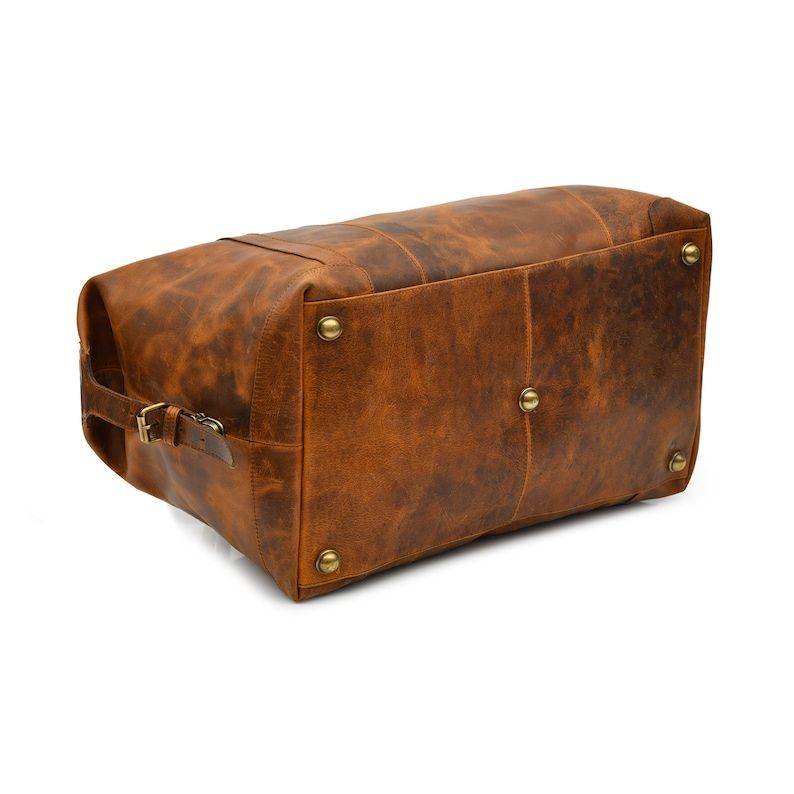 Handmade Distressed Leather Duffle Bag: Weekender Travel Bag