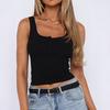 Y2K Women Summer Strap Button Square Collar Solid Color Causal Slim Fit Vest Crop Top