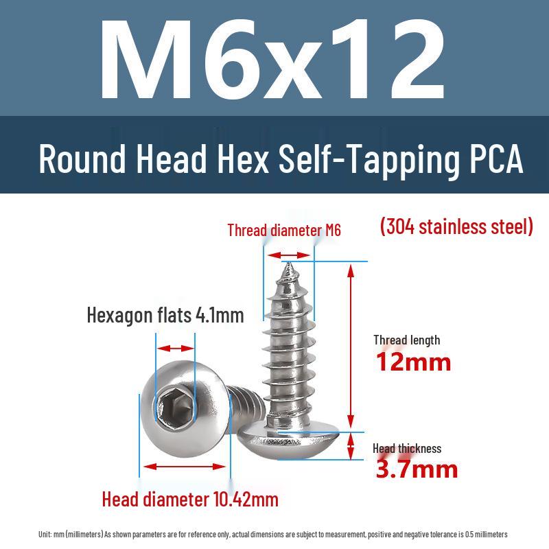 Yigu 304 Stainless Steel Round Head Self-Tapping Allen Screw, M2-M6