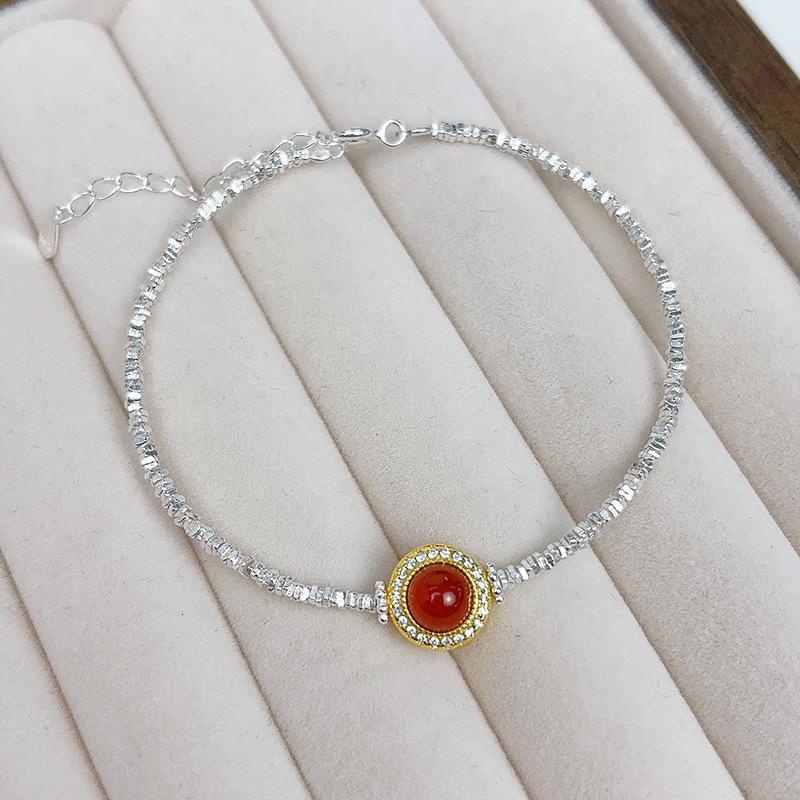 

S925 Sterling Silver Red Chalcedony Necklace - Women s Holiday Luxury Red Series Clavicle Chain 925 Silver