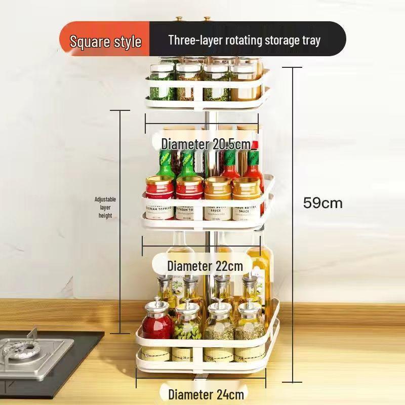 Drehbares Mehrschicht-Metall-Gewürzregal zur Aufbewahrung auf der Küchenarbeitsplatte