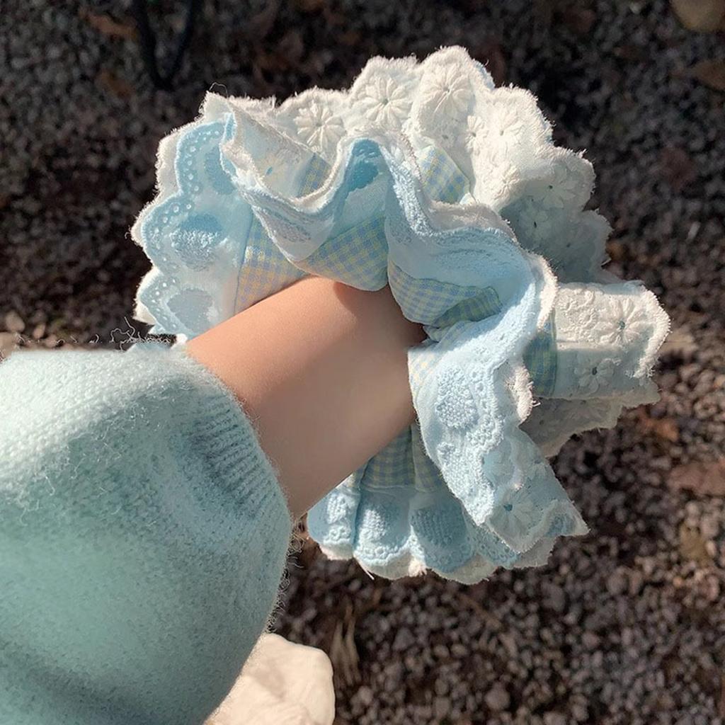 Sweet Lace Headband For Girls Light Blue Gentle Pleated Lace Hair Hoop Ponytail Maruko Hair Ring Large Intestine Hair Ring