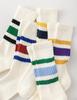 Trendy Japanese Thick Striped Slouch Socks - Retro Towel Bottom Mid-Calf Style for Men & Women