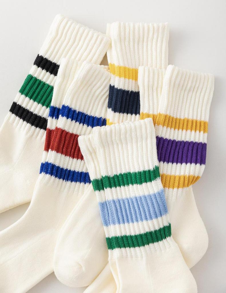 Trendy Japanese Thick Striped Slouch Socks - Retro Towel Bottom Mid-Calf Style for Men & Women
