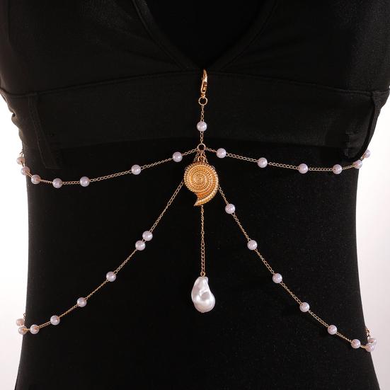 Body Chain Layered Double-Layer Chain Body Chain with Marine Theme Imitation Pearls Shells Starfish Drape Design