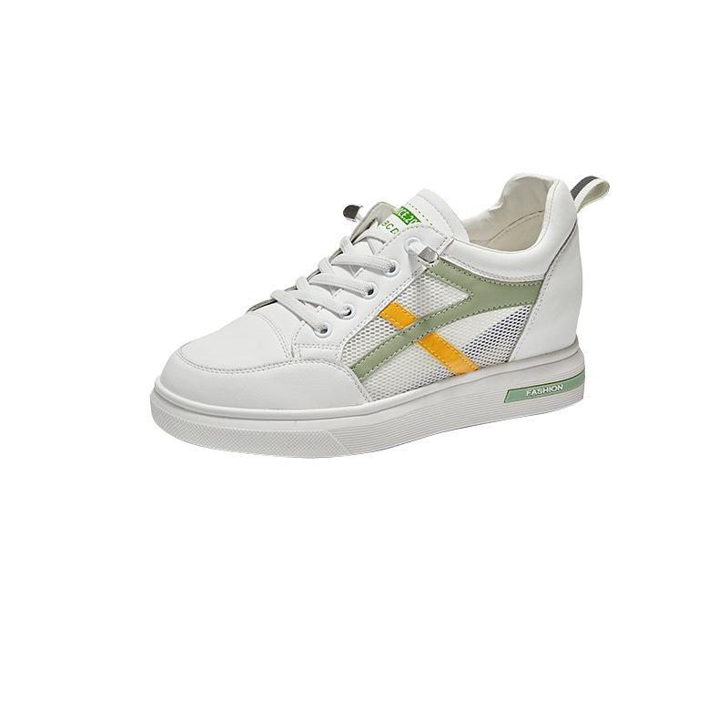 2025 Spring New Leather Little White Shoes Women's, Korean Version of the Inner Height Increase Strap Casual Color Matching Female Student Shoes