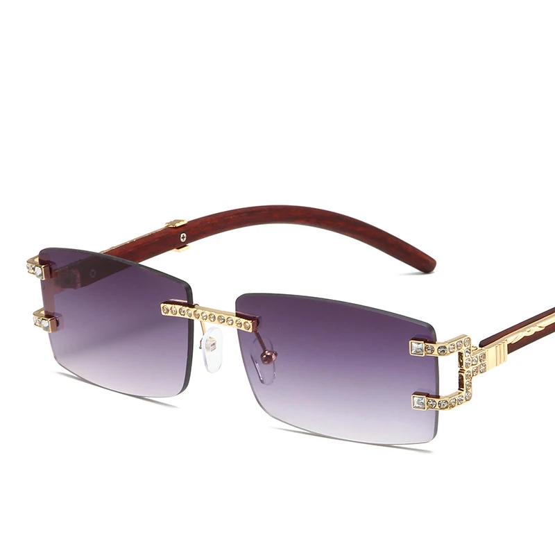 Rimless Diamond Square Sunglasses Women For Men Female Luxury Brand Designer Sun Glasses Vintage Small Frame Punk Shades Uv400