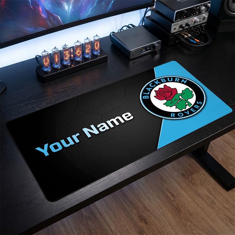 Blackburn Rovers FC Custom Large Mouse Pad, Personalized Name Text Print, Football Logo Non‑Slip Desk Mat Gaming Gift