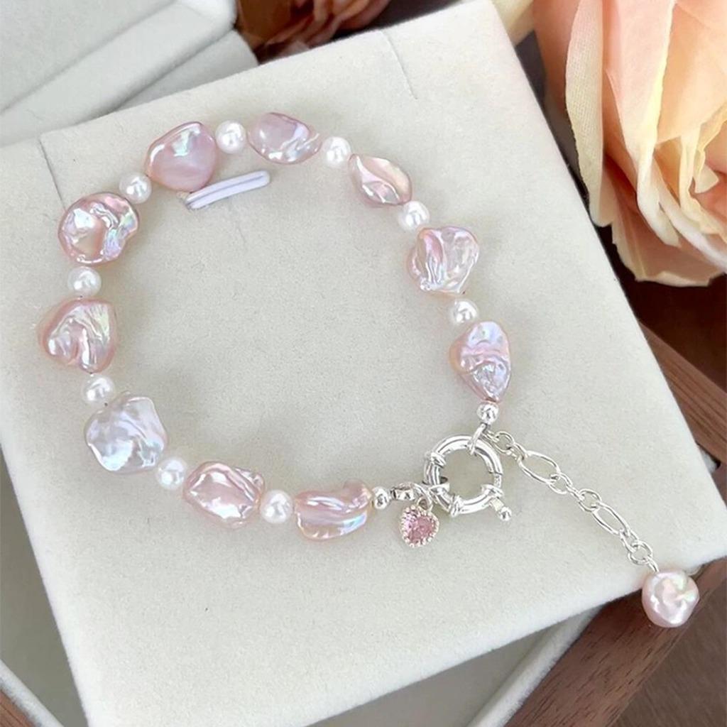 Pink Pearl Heart Bracelet Stylish Irregular Heart Bracelet Pearl Hand Jewelry Elegant Zircon Charm Bracelet For Gifts For Daily розовый