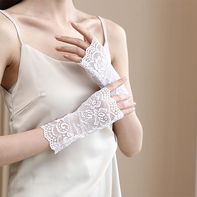 Women's Fingerless Lace Gloves - Short Sailor Style, UV Sun Protection, Scar Cover, Sexy Driving & Dance Accessory