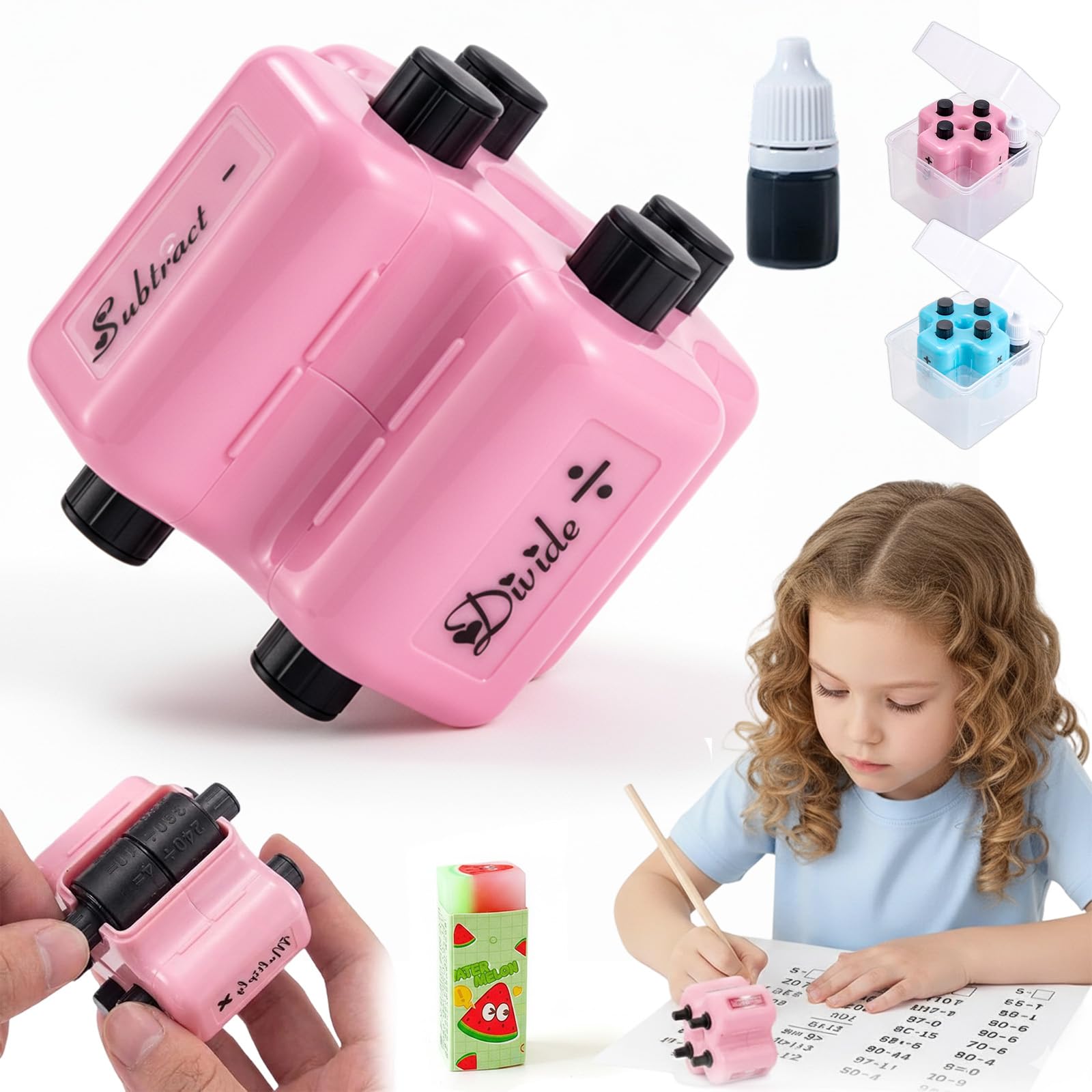 

Math Teacher 4 in 1 Math Stamp Roller, Reusable Educational Toy & Learning Tools for Addition Subtraction Multiplication Division Within 100, Brain