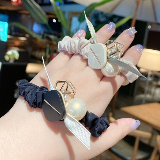 2Pcs Hair Tie High Elasticity Rhinestone Faux Pearl Hair Scrunchie Soft Pleated Fabric No Hair Damage Ponytails Buns Hair Accessories