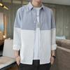 Spring Fall Men Shirt Turn-down Collar Printed Colorblock Button-down Cardigan Loose Streetwear Young Cargo Style Shirt Coat