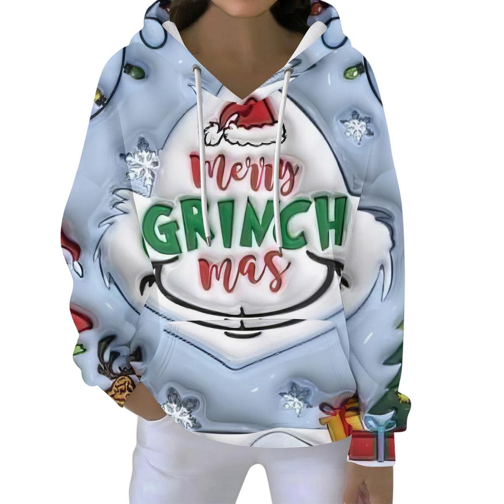 Christmas Hoodies For Women Funny Cute Printed Holiday Sweatshirt Winter Oversized Pullover Tops