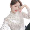 Polka Dot Shirt Women's New Fashion French Long Sleeve Bottoming Blouse Spring Autumn Loose Stand Collar OL Top M-4XL