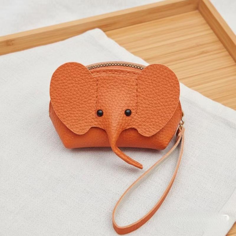 Multifunctional PU Leather Coin Purse Elephant Mini Bag Women Card Holder Key Ring Portable for Work Commute