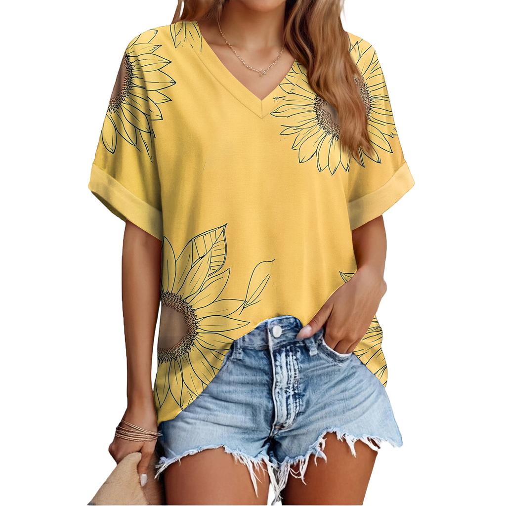 Modisches lässiges vielseitiges Damen-Sommer-Kurzarm-Oberteil mit Blumenprint, schmal geschnitten