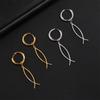 EUEAVAN Stainless Steel Ichthys Jesus Fish Dangle Earrings for Women Men Christian Symbol Hoop Earrings Amulet Religious Jewelry