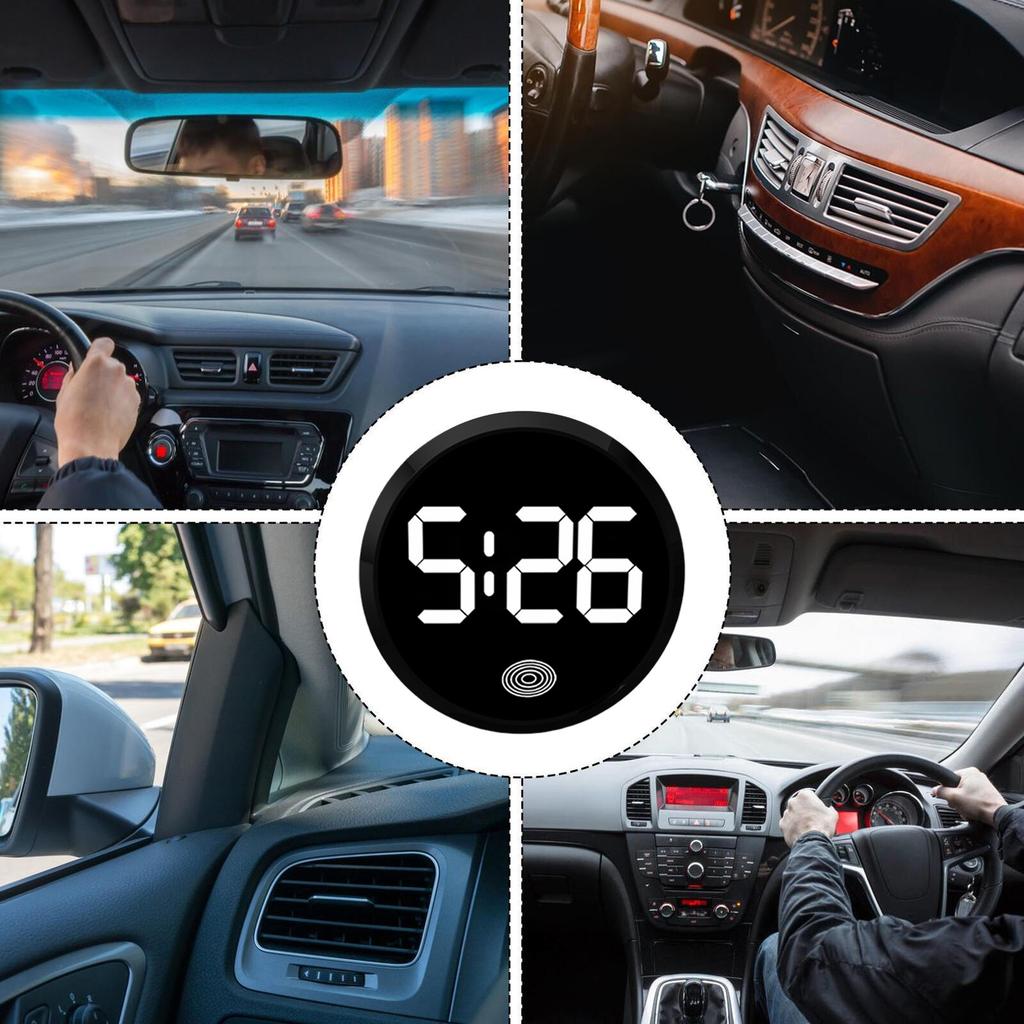 Car LED Digital Clock with Temperature Display Easy Installation Magnetic Back Round Clock for Dashboard or Consoles