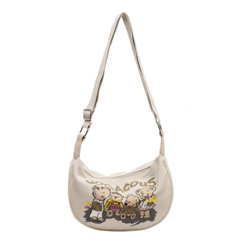 

Bear cute canvas messenger bag letter printing fashion shoulder armpit bag large capacity dumpling bag