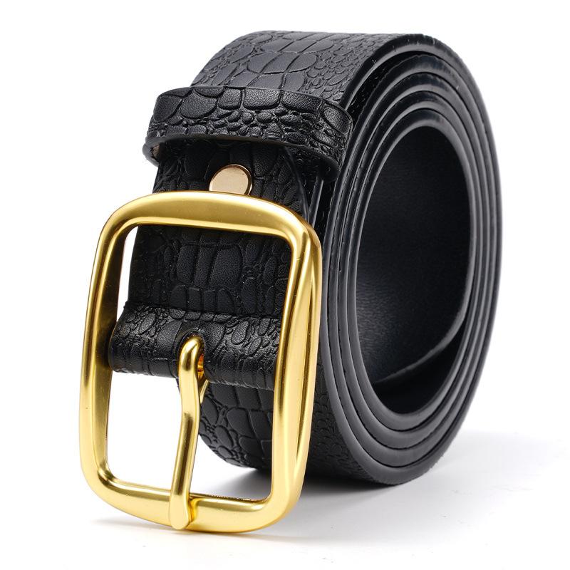 Men's Genuine Leather Belt Crocodile Pattern Cowhide Pin Buckle Casual Leather Belt Cowhide Male Middle aged and Young Business Versatile Belt Men