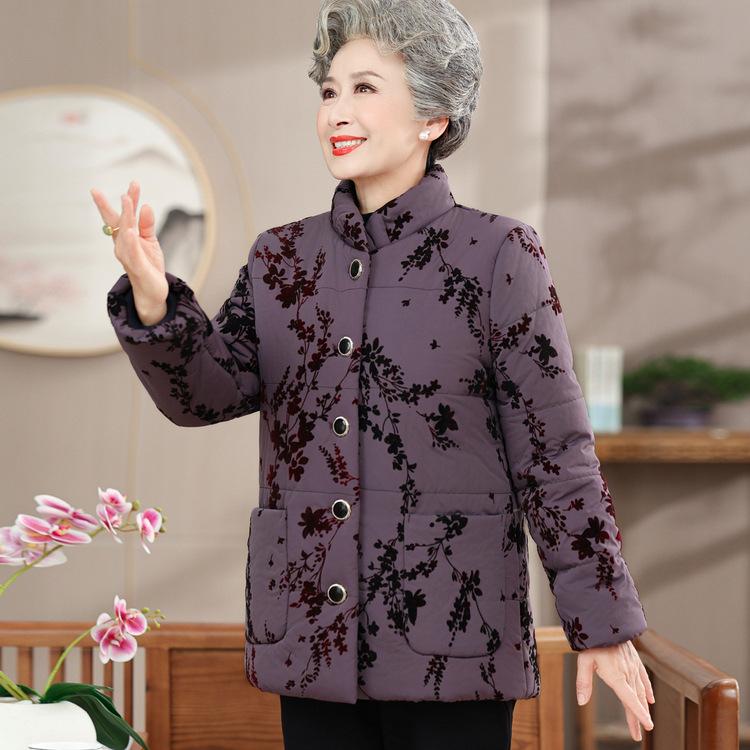 Grandma's Winter Clothes Cotton Jacket Old Lady Plus Velvet Thickened Cotton Jacket Middle-aged and Elderly Winter Jacket New Mother Suit Large Size