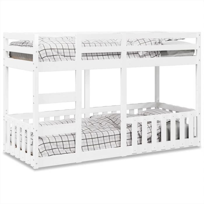 VidaXL Bunk Bed White 90x190 Cm Solid Pine Wood, Low Bunk Bed Frame, Bedroom Furniture, Frame of 3308593