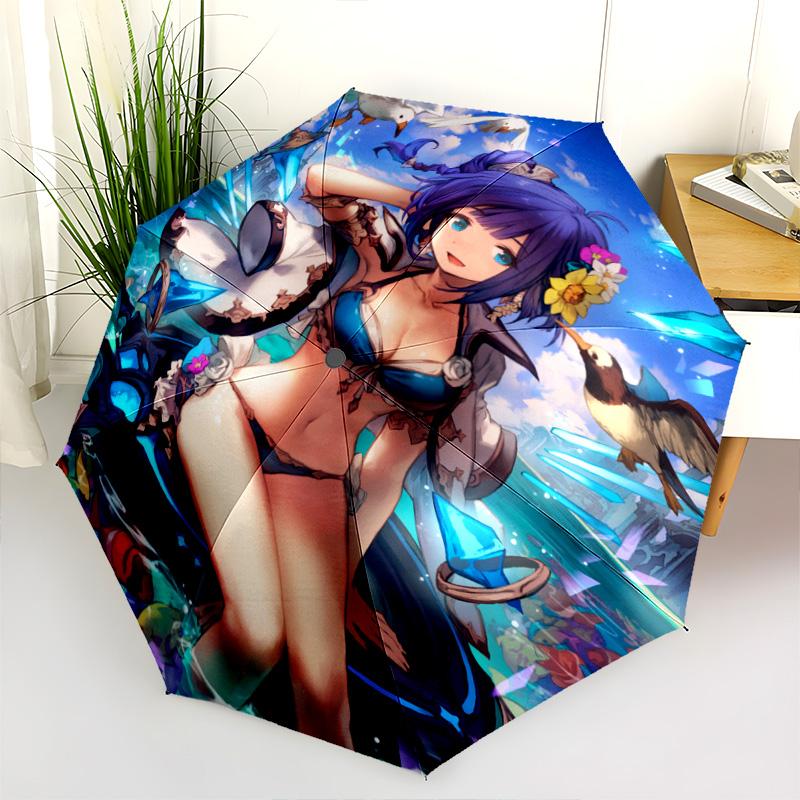 Bride'S Floral Joy Folding Umbrella 8 Paraphenoid Bones Suitable For All Seasons Printing Three Folds Sun Umbrella