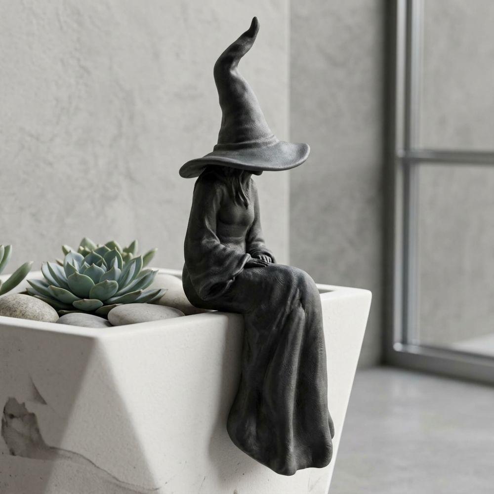Plastic Halloween Sitting Witch Figurine 3D Printed Mystery Witch Ornament  Living Room