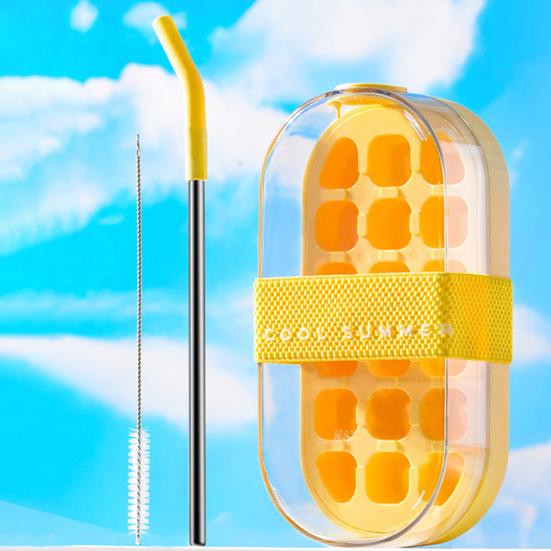 Láhev na vodu Forma na led se slámkou Uvolnění jedním kliknutím 2v1 Forma na ledové kostky a Konvice Přenosná láhev na vodu Vertikální forma na ledové kostky do mrazáku